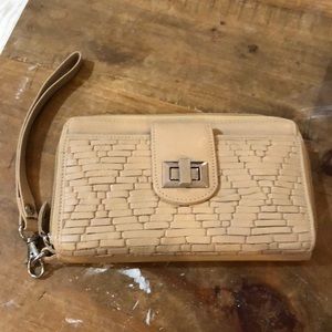 Camel leather laser cut wallet wristlet